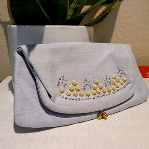 Vintage Ingber Baby blue linen clutch